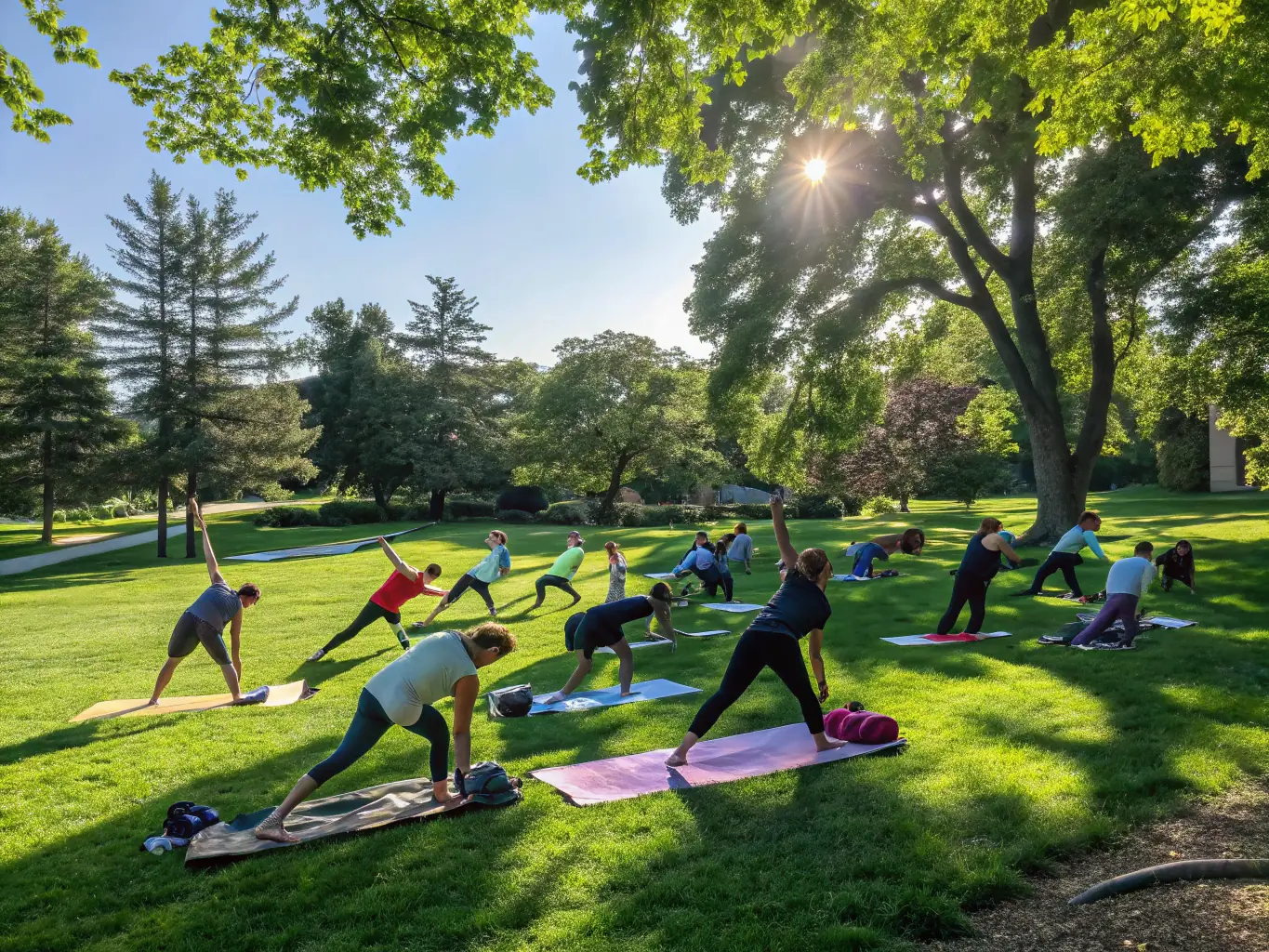 A group of students participating in a yoga class on the Efrei Paris campus, promoting wellness and stress relief.